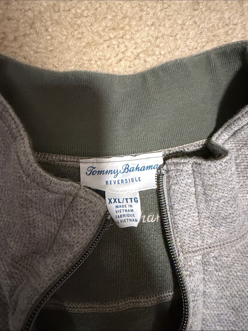 Tommy Bahama Reversible Olive Green and Heather Gray Jacket